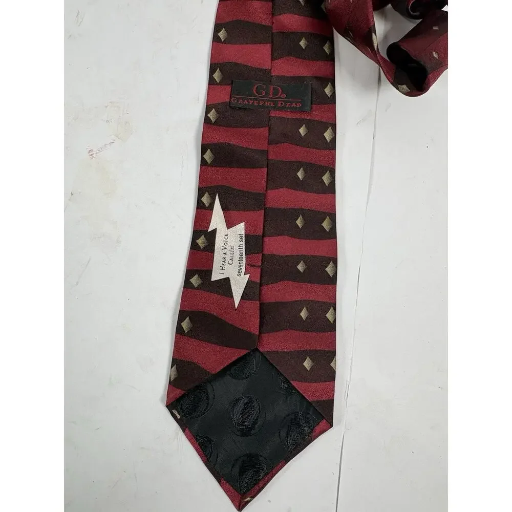 Grateful Dead Tie I Hear A Voice 17th Set VTG 1996 Burgundy Geometric X-Long